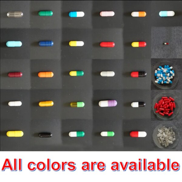 0# 1000pcs 0 Size High Quality Colored Hard Gelatin Empty Capsules Hollow Gelatin Capsules Joined or Separated Capsules