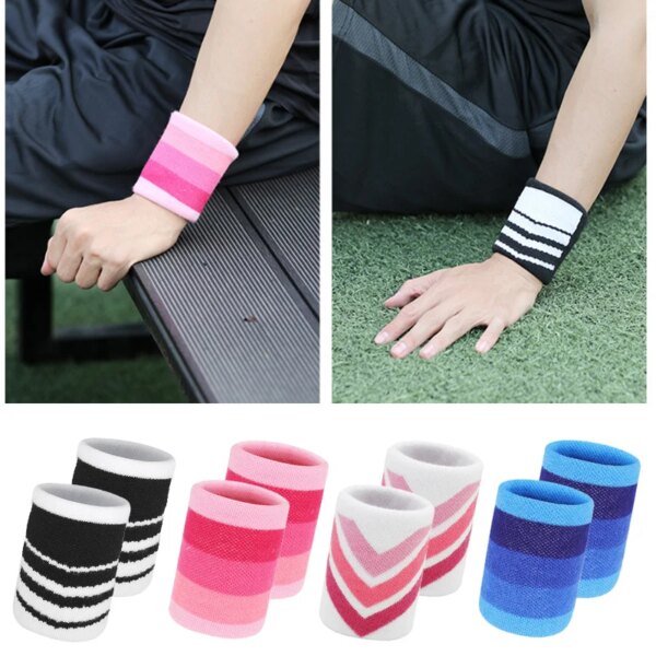 1 Pair Colorful Polyester Cotton Adult Kid Sport Sweat Band Wrist Protector Gym Running Safety Wrist Support Brace Wrap Bandage