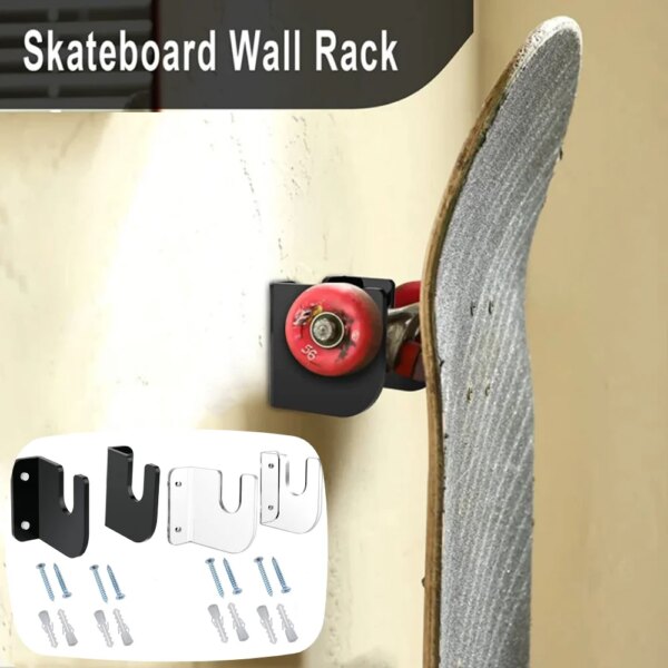 1 Pairs Skateboard Fixed Mount Acrylic Skate Board Wall Holder Decoration Easy Install Non-slip for Bedroom Store Office