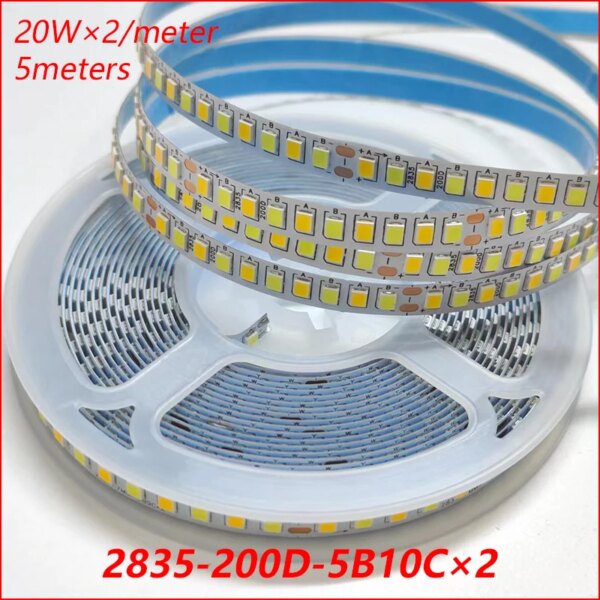 （2 welding point) 5meters 2835-200D-5B10C×2 Constant Current LED Strip with 3Colors 3000K+6500K LED Ribbon Width 7mm.