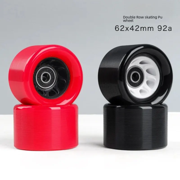 6242 Double Row Pu Non-slip Roller Skate Four Wheels Desert Ice Speed Roller Skate Skateboard Elastic Board Car Line Wheel