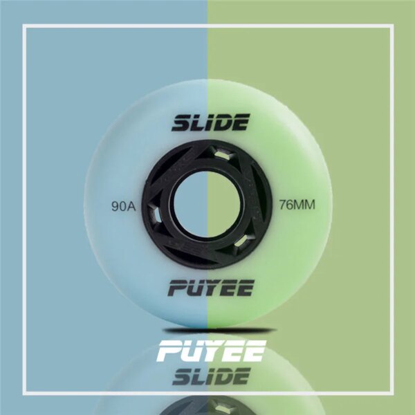 【72 76 80mm】original PUYEE green flourescent skating wheel blue 90A glue flash shine wheels luminous for sliding roller patines