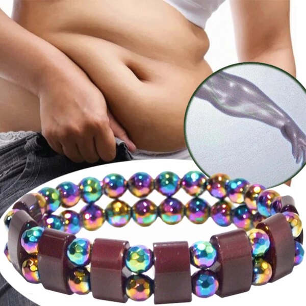 Women Double Row Colorful Beaded Women Weight Loss Bracelets Men Boost Metabolism Stress Relief Obsidian Slimming Jewelry