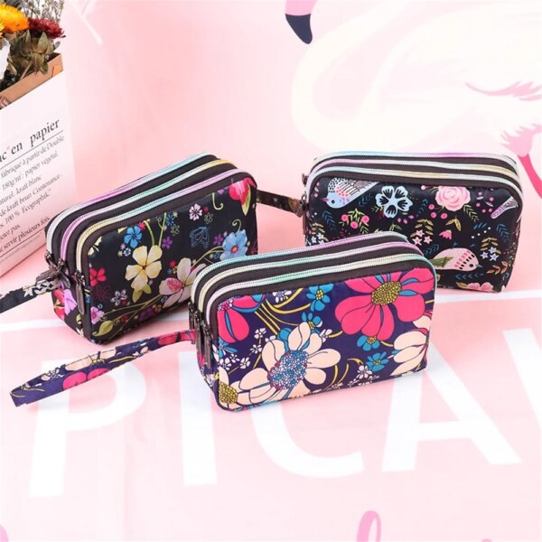 Women's Flower Zipper Wallet Bag Waterproof Handbag Cell Pouch Wristlet Bag Fabric Coin Purse Insulin Cold Storage Bag