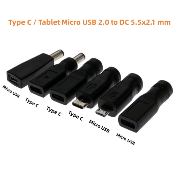 1 Buah Adaptor Konektor Daya USB C Ke DC 2.0X5.5 Mm Type C / Tablet Micro USB 2.1 Ke DC 5.5*2.1 Mm 5V