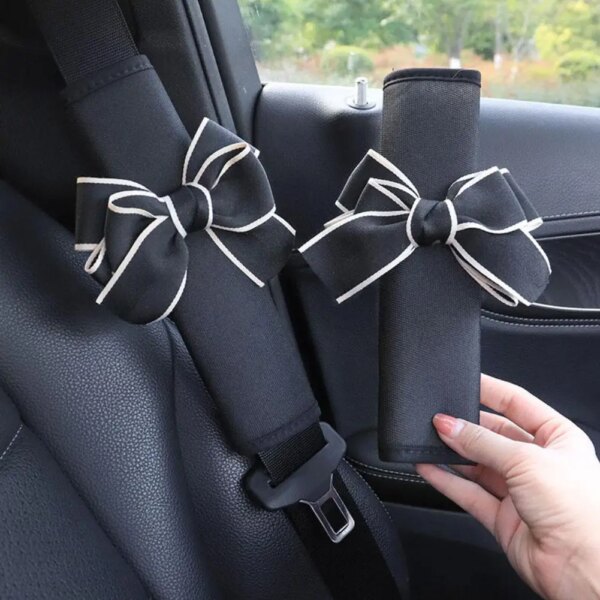 1 Pair Cute Bow Tie Seat Belt Shoulder Decoration Strap Harness Cushion Car Interior For Women