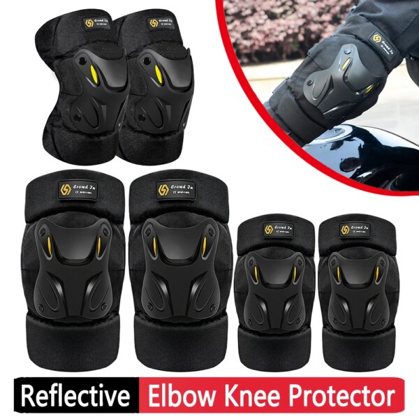 1 Pair Motorcycle Knee Protection Pads Shock Absorption Keep Warm Elbow Knee Pad Safety Protector w/ Reflective Strips Cycling