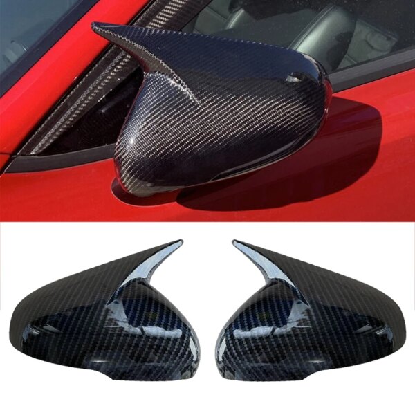 1 Pair OX Horn Side Rearview Mirror Cover Trim Fit for Kia Stinger 2018 2019 2020 2021 2022 2023 Black Carbon Fiber Style ABS