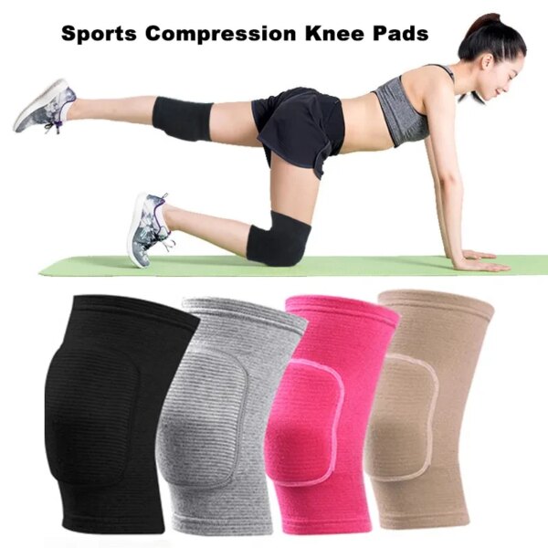 1 Pair Sports Compression Knee Pads Elastic Knee Protector Thickened Sponge Knee Brace Support for Dancing Workout Training Yoga