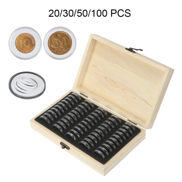 With Adjustment Pad Coins Storage Box Adjustable Antioxidative Wooden Commemorative Coin Collection Case 20/30/50/100PCS