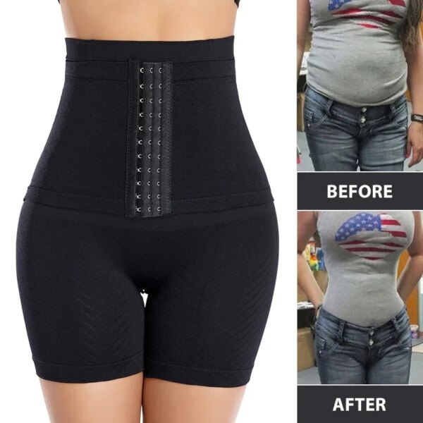 Women's Tummy Control with Buckle Butt Lifter Shapewear Panties High Waist Trainer Female Slimming Body Shaper Shorts Large Size