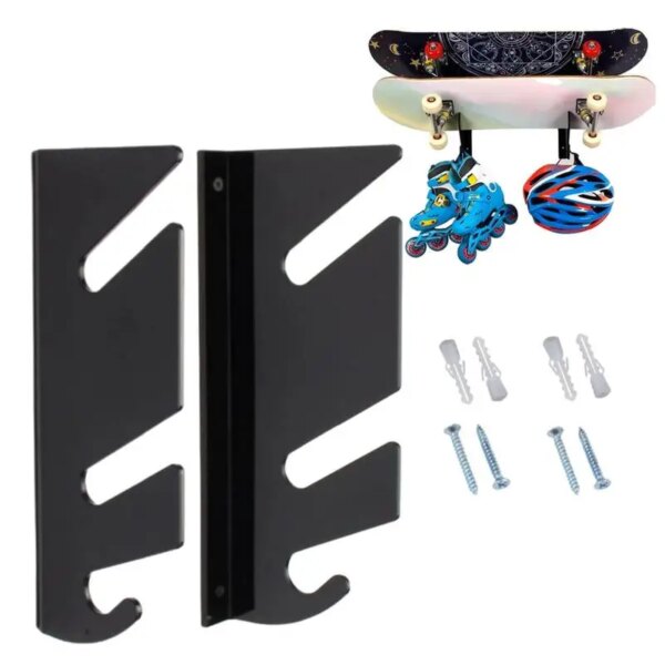 1 Pair Acrylic Skateboard Mount With Storage Hook Two Layers Of Skateboard Hanger For Deck Skateboard Helmets Wall Mount