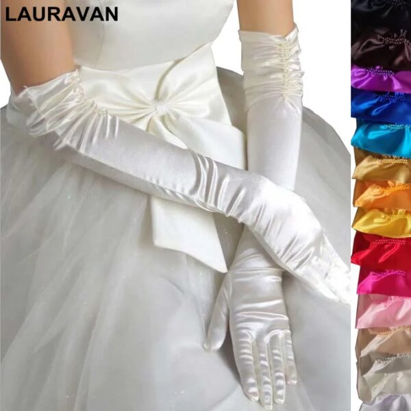 1 Pair Bride Bridal Wedding Gloves Red Black White Ivory Long Beaded Satin Elegant for Women Finger gants mariage luvas de noiva