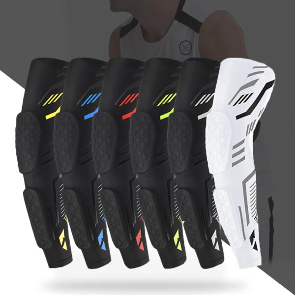 1 Pair Honeycomb Crashproof Basketball Volleyball Elbow Pads Anti-Slip Arm Sleeves Cycling Training Long Sport Elbow Guards