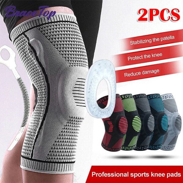 1 Pair M - XXL Sports Compression Knee Support Leg Brace Patella Protector Knitted Silicone Spring Leg Pads Running Basketball