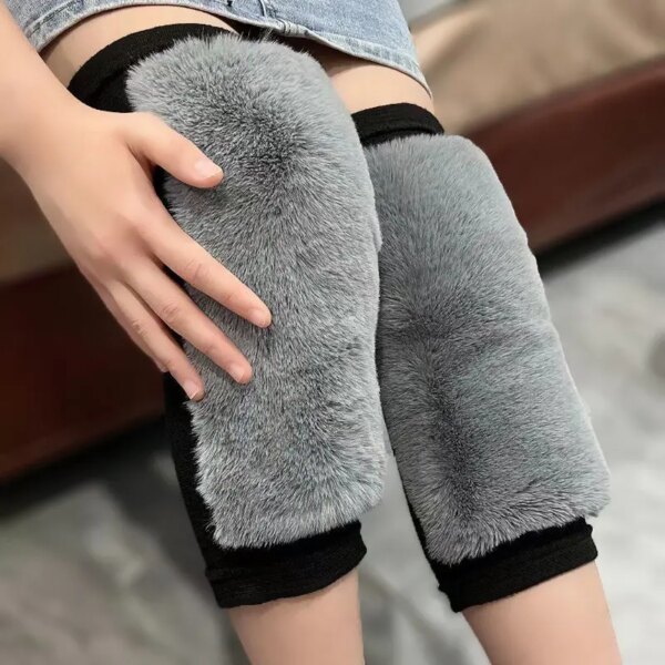 1 Pair Winter Plush Knee Pads Faux Fur Warm Men Women Thicken Wool Protection Knee Velvet Wind And Cold Protective Knee Guard