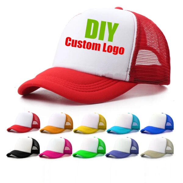 1 Piece Custom Logo Mesh Hats Men's Trucker Hat Cheap Adult Adjustable Polyester Baseball Caps Women Snapback Hat Free Design